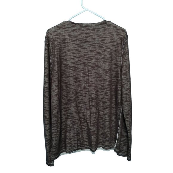 Be Ethic V Neck Long Sleeves Shirt Large Brown Tan Men 90's Style Raw Hem Y2K - Picture 2 of 5